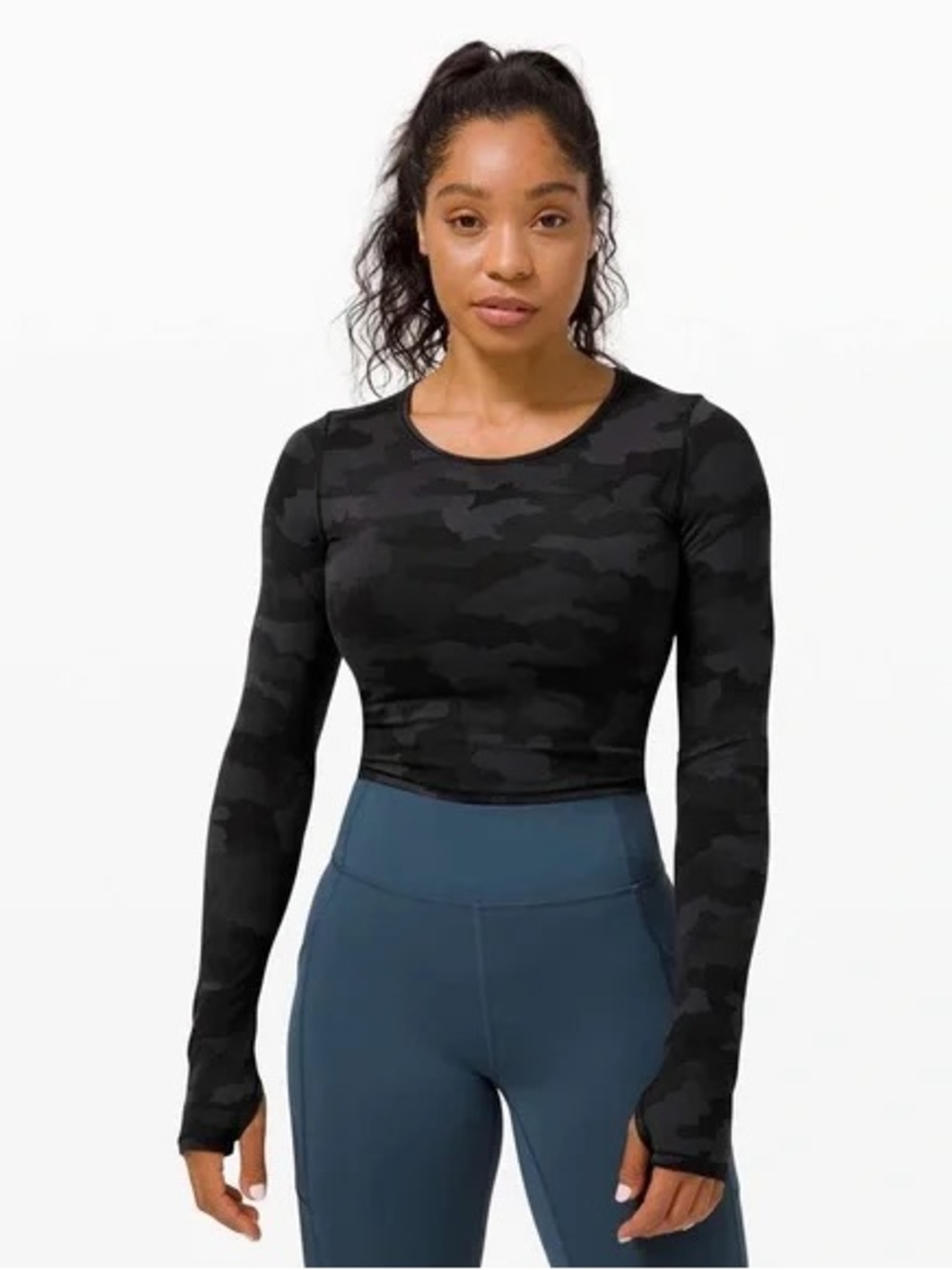 Lululemon Wunder Train Cropped Long
Sleeve Heritage 365 Camo Deep Coal Multi.